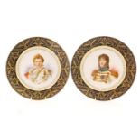 Pair of Sevres style porcelain plates depicting Napoleon and Murat, each hand decorated within a