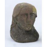 Tudor carved sandstone corbel, 16th Century, carved as a gentleman with long hair and a ruff collar,