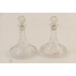 Pair of Mappin & Webb silver mounted miniature ships decanters, Birmingham 1986, glass bodies with
