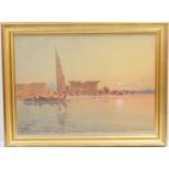 Augustus Osborne Lamplough (1877-1930), Sunset on the Upper Nile, watercolour, signed, 51cm x 71cm