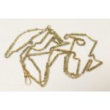 9ct gold fancy bar and chain link guard chain, with spring clip, length 120cm, weight approx. 20.3g