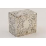 Victorian silver tea caddy, maker G.R, London 1852, rectangular form with slightly domed hinged