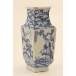 Chinese blue and white vase, 19th Century, of lozenge section decorated with panels of figures