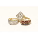 9ct gold and pave diamond cocktail ring (some stones deficient), size P; also another 9ct gold and
