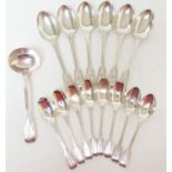 Victorian silver fiddle and thread pattern flatware, by George Adams, each piece engraved with a