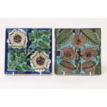 Two William De Morgan tiles, circa 1898, each decorated with a briar rose in colours, impressed
