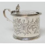 Victorian silver wet mustard pot, maker G.R., London 1854, cylinder form with hinged cover,