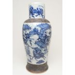 Chinese blue and white crackle glazed vase, late 19th Century, of large proportions, having a