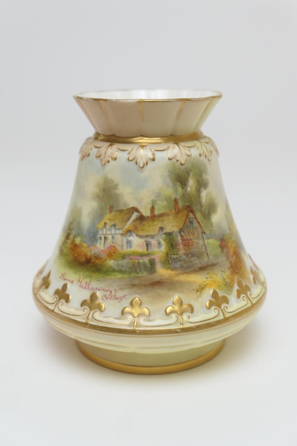 Grainger & Co. Worcester vase, circa 1897, shape G685, decorated with a view of Anne Hathaway's - Image 2 of 15