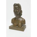Albert Holl (1890-1970), Bust of a young woman, light brown patination, signed bronze, circa