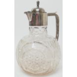 Late Victorian silver mounted cut glass claret jug, Birmingham 1895, having a repaired domed