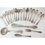 George III and later silver flatware, including a number of London assay silver teaspoons, mixed