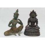 Tibetan bronze figure of Bodhisattva, 19th Century, cast seated on a lotus throne in dhyanasana,