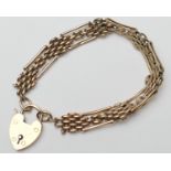 9ct gold brick and bar link bracelet, with padlock clasp, weight approx. 16.9g