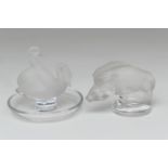 Lalique crystal wild boar paperweight, clear frosted form, etched mark 'Lalique France', 7cm; also a