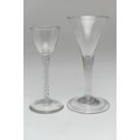 George III wine glass, circa 1770, trumpet bowl over a solid stem with a single small tear, over a