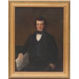 English School (mid 19th Century), Portrait of a young gentleman seated holding a newspaper, oil