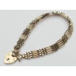9ct gold gatelink bracelet, with padlock clasp and safety chain, length 16.5cm, weight approx. 15.4g