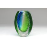 Murano Sommerso glass vase, probably Archimede Seguso, flattened oval form internally decorated with