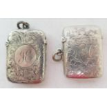 Late Victorian silver vesta case, Birmingham 1900, with foliate engraved decoration and ring for