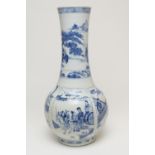 Chinese blue and white bottle vase, Kangxi (1662-1722), decorated at the neck with travellers