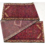 Hamadan deep red ground woollen runner, size 462cm x 80cm