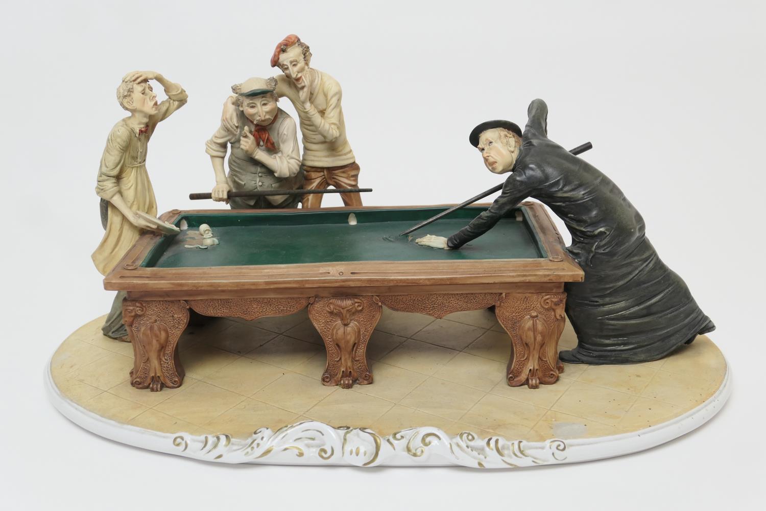 Large Capo Di Monte figure group, late 20th century 'The Billiards Novice', 57cm