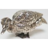 Continental silver plated model of a Muscovy duck, circa 1900, indistinctly marked, 9.5cm