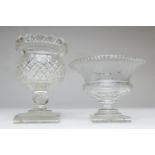 Victorian cut glass footed vase, thistle shape with fan cut rim over a hobnail cut baluster body and