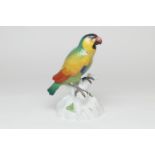 Meissen model of an Amazonian parrot, model no. Z49, finished in colours on a white rocky base,