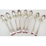 Silver fiddle pattern table spoons, various makers and dates, comprising pair of George III, maker W