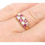 Diamond and ruby cluster ring, 18ct gold, Chester 1885, set with five old brilliant cut diamonds,