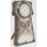 Edwardian silver faced desk barometer, white printed 5cm dial inscribed 'Made in London', set in