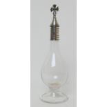 George V silver ecclesiastical holy water bottle, clear baluster form with a folded foot, surmounted