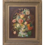 English School (early 20th Century), still life with mixed flowers in a vase with butterflies and