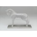 Lalique cheval frosted and clear glass paperweight, with metallic base, etched mark 'Lalique