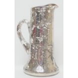 Venetian silver overlaid glass water jug, circa 1900, tapered cylinder form encased with fruiting