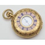 Victorian 18ct gold and enamelled lady's fob watch, hallmarked Birmingham 1886, the case chased with