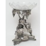 Victorian electro-plated table centre piece, circa 1875, supporting a later ground frosted and cut