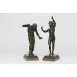 After the Antique, a pair of Italian bronze Grand Tour figures of the Dancing Faun of Pompei and a