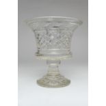 Quality cut glass urn form vase, first quarter 20th Century, cut with a band of leaves to the rim