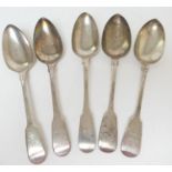 Pair of George III silver fiddle pattern table spoons, by William Bateman, London 1818; also a