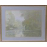 Robert 'Bob' Richardson (b. 1938), Lake with willows, pastel drawing, signed and dated 1974, 55cm