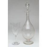 Fine late Victorian or Edwardian engraved wine glass, circa 1900, decorated with a basket of fruit