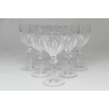 Six Waterford Crystal red wine glasses, in the Curraghmore pattern
