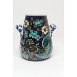 Burmantofts faience Anglo-Persian vase, by Leonard King, model DS9-108, of tapered twin handled form