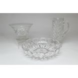 Quality cut glass footed bowl, first quarter 20th Century, flared form with strawberry cut border,