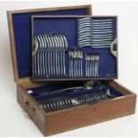 George V silver canteen of cutlery, by D & J Welby Ltd, London 1911/12, Old English pattern,
