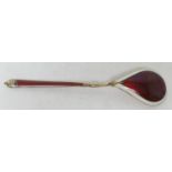 Norwegian enamelled silver gilt spoon, the bowl backed with red guilloche enamelling, bordered