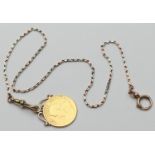 South Africa Pond coin pendant, with attached 9ct gold mount, suspended from a 9ct gold fancy bar